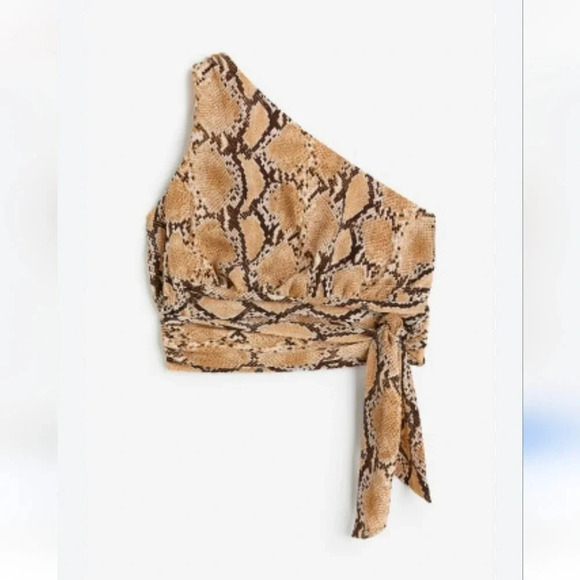 H&M Crop Top  One Shoulder Animal Phyton Snake Print Sleeveless Size XL - Picture 3 of 6